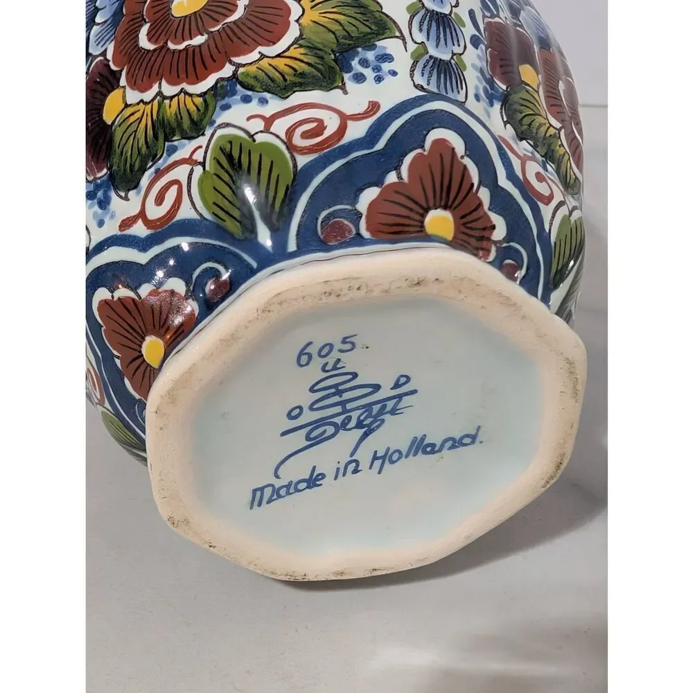 OUD Delft Made In Holland Matching Pair Signed Porcelain Hand Painted Jars